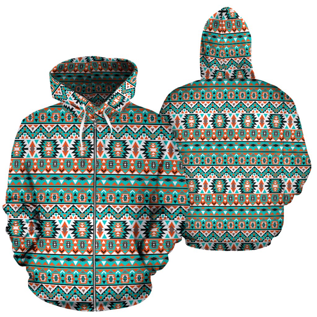 Indian Navajo Ethnic Themed Design Print Zip Up Hoodie