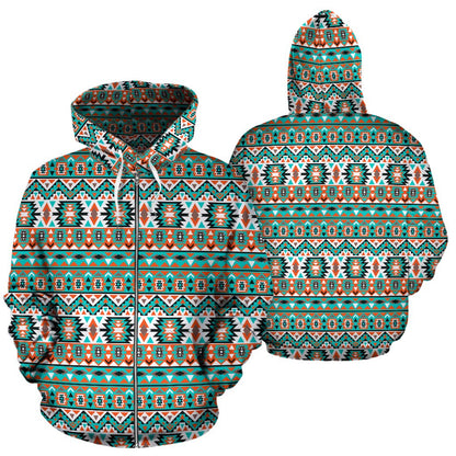 Indian Navajo Ethnic Themed Design Print Zip Up Hoodie