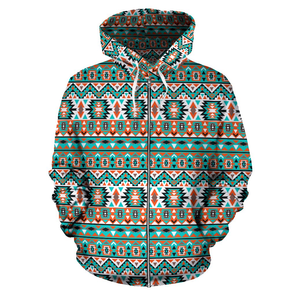 Indian Navajo Ethnic Themed Design Print Zip Up Hoodie