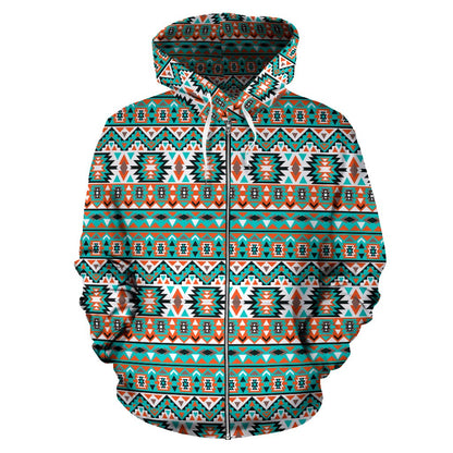 Indian Navajo Ethnic Themed Design Print Zip Up Hoodie