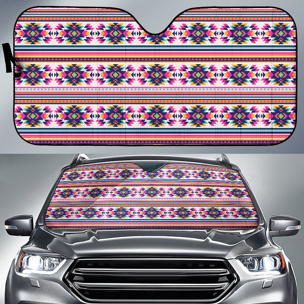Indian Navajo Neon Themed Design Print Car Sun Shade For Windshield