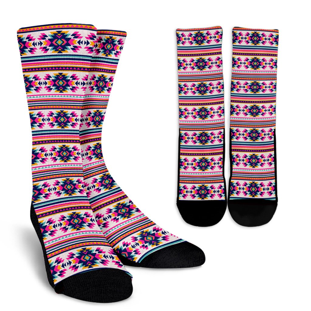 Indian Navajo Neon Themed Design Print Crew Socks