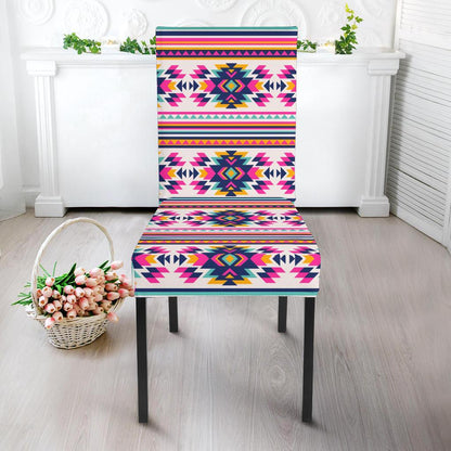 Indian Navajo Neon Themed Design Print Dining Chair Slipcover-JTAMIGO.COM