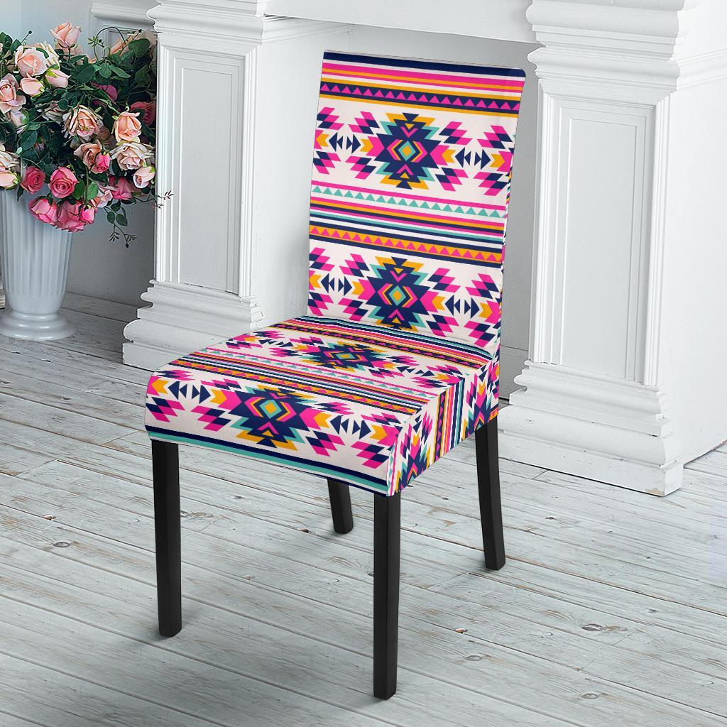Indian Navajo Neon Themed Design Print Dining Chair Slipcover-JTAMIGO.COM