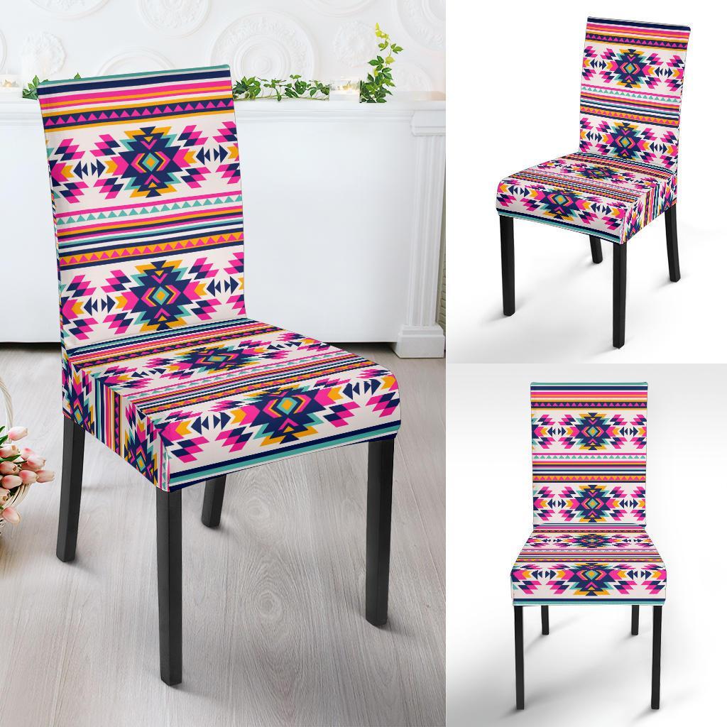 Indian Navajo Neon Themed Design Print Dining Chair Slipcover-JTAMIGO.COM