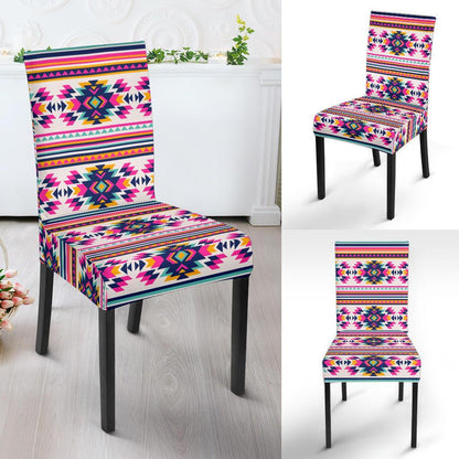 Indian Navajo Neon Themed Design Print Dining Chair Slipcover-JTAMIGO.COM