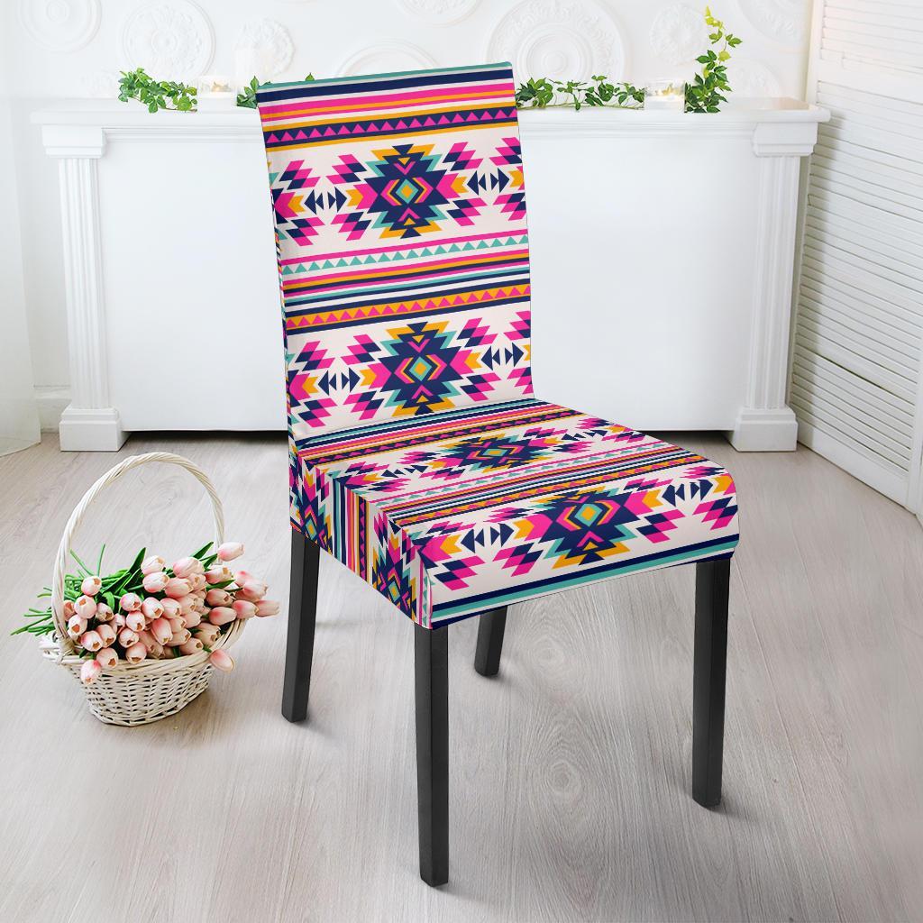 Indian Navajo Neon Themed Design Print Dining Chair Slipcover-JTAMIGO.COM