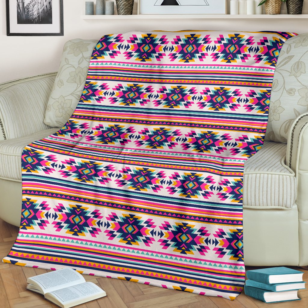 Indian Navajo Neon Themed Design Print Fleece Blanket