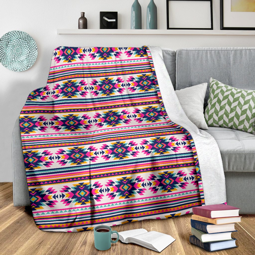 Indian Navajo Neon Themed Design Print Fleece Blanket