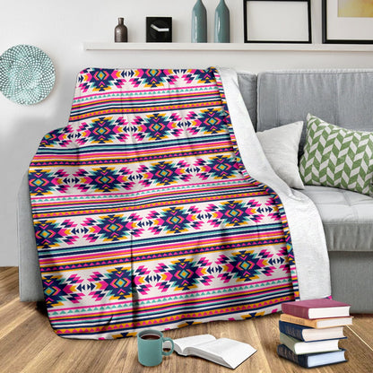 Indian Navajo Neon Themed Design Print Fleece Blanket