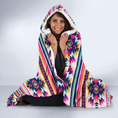 Indian Navajo Neon Themed Design Print Hooded Blanket-JTAMIGO.COM