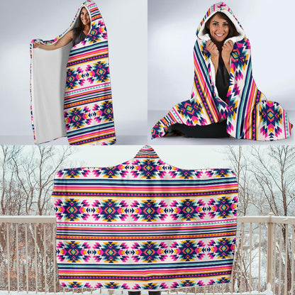 Indian Navajo Neon Themed Design Print Hooded Blanket-JTAMIGO.COM
