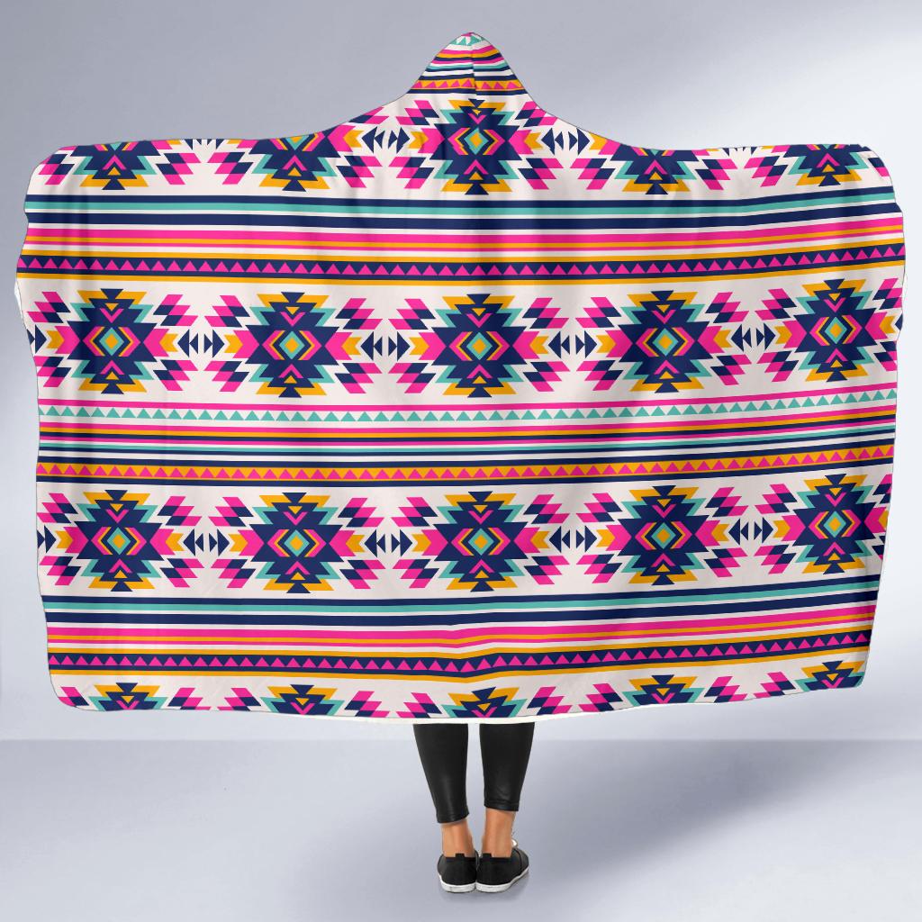 Indian Navajo Neon Themed Design Print Hooded Blanket-JTAMIGO.COM