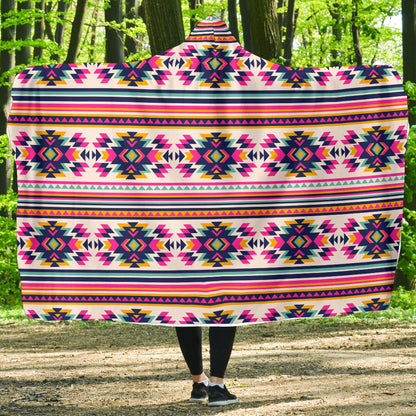 Indian Navajo Neon Themed Design Print Hooded Blanket-JTAMIGO.COM