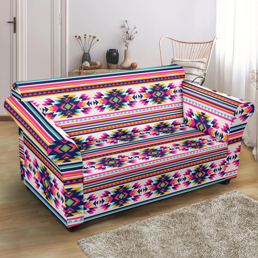 Indian Navajo Neon Themed Design Print Loveseat Slipcover-JTAMIGO.COM