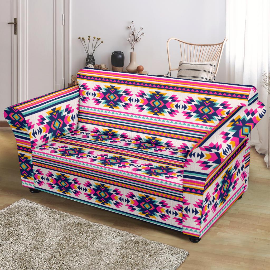 Indian Navajo Neon Themed Design Print Loveseat Slipcover-JTAMIGO.COM