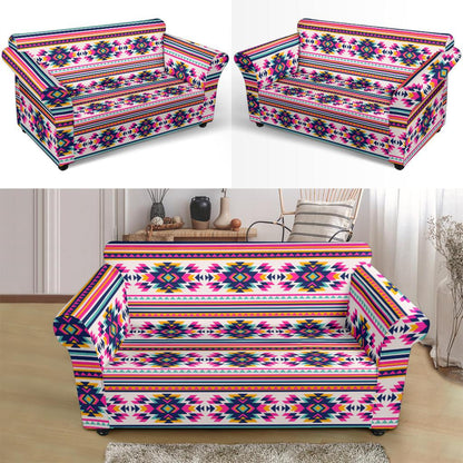 Indian Navajo Neon Themed Design Print Loveseat Slipcover-JTAMIGO.COM