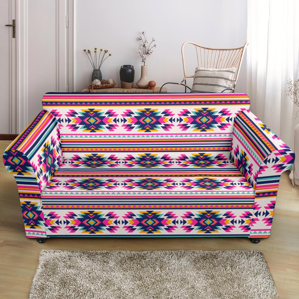 Indian Navajo Neon Themed Design Print Loveseat Slipcover-JTAMIGO.COM