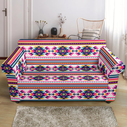 Indian Navajo Neon Themed Design Print Loveseat Slipcover-JTAMIGO.COM