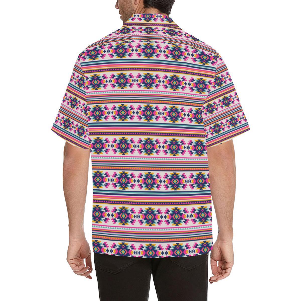 Indian Navajo Neon Themed Design Print Men Aloha Hawaiian Shirt