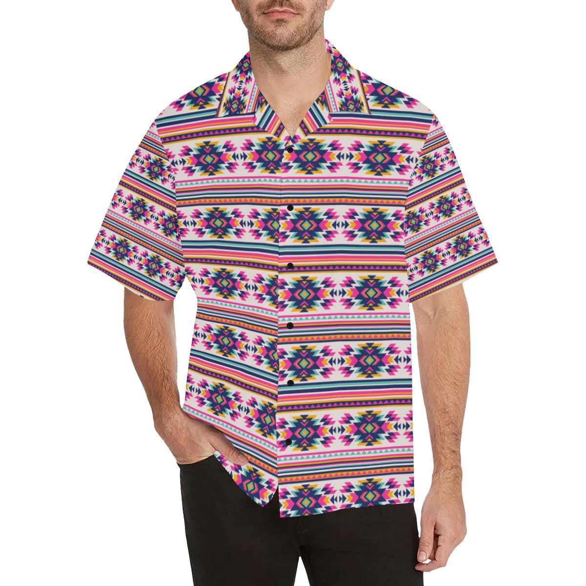 Indian Navajo Neon Themed Design Print Men Aloha Hawaiian Shirt