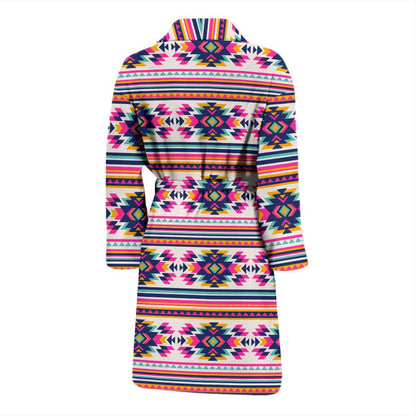 Indian Navajo Neon Themed Design Print Men Bath Robe-JTAMIGO.COM