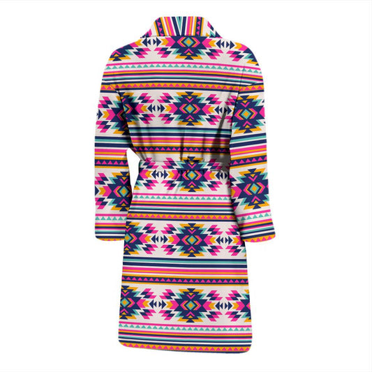 Indian Navajo Neon Themed Design Print Men Bath Robe-JTAMIGO.COM