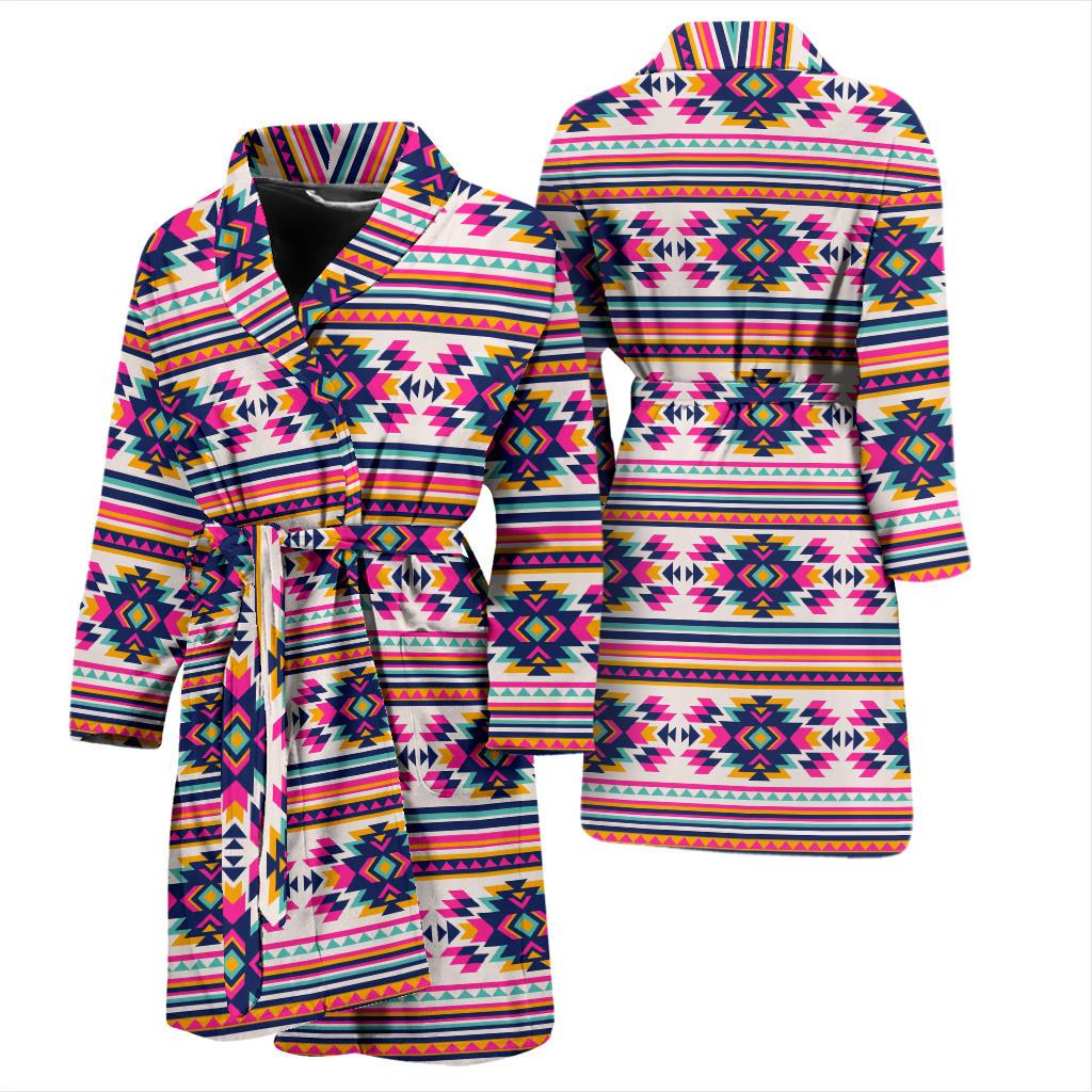 Indian Navajo Neon Themed Design Print Men Bath Robe-JTAMIGO.COM