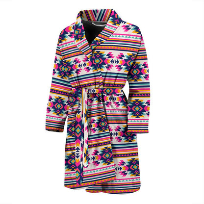 Indian Navajo Neon Themed Design Print Men Bath Robe-JTAMIGO.COM