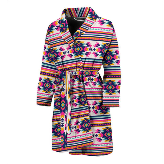 Indian Navajo Neon Themed Design Print Men Bath Robe-JTAMIGO.COM