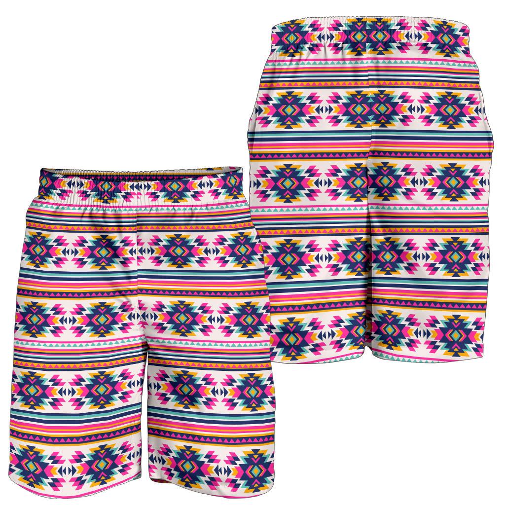 Indian Navajo Neon Themed Design Print Mens Shorts-JTAMIGO.COM