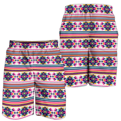 Indian Navajo Neon Themed Design Print Mens Shorts-JTAMIGO.COM
