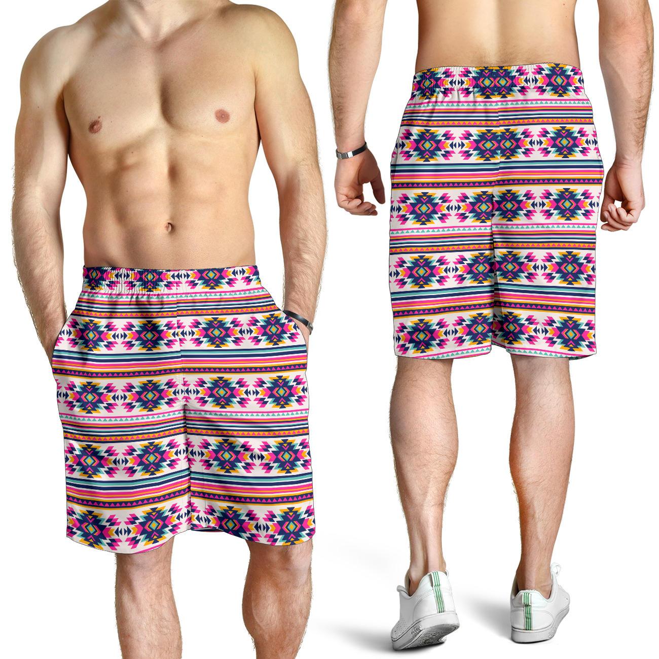 Indian Navajo Neon Themed Design Print Mens Shorts-JTAMIGO.COM