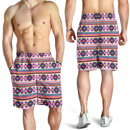 Indian Navajo Neon Themed Design Print Mens Shorts-JTAMIGO.COM