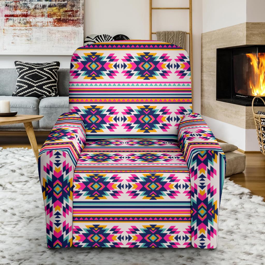 Indian Navajo Neon Themed Design Print Single Sofa Slipcover -JTAMIGO.COM