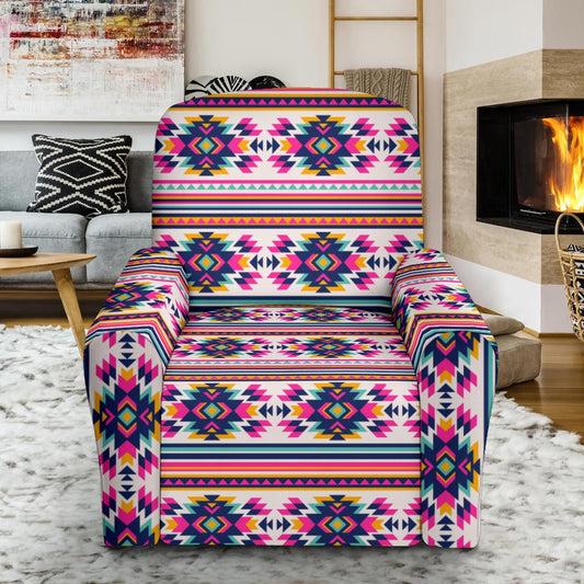 Indian Navajo Neon Themed Design Print Single Sofa Slipcover -JTAMIGO.COM