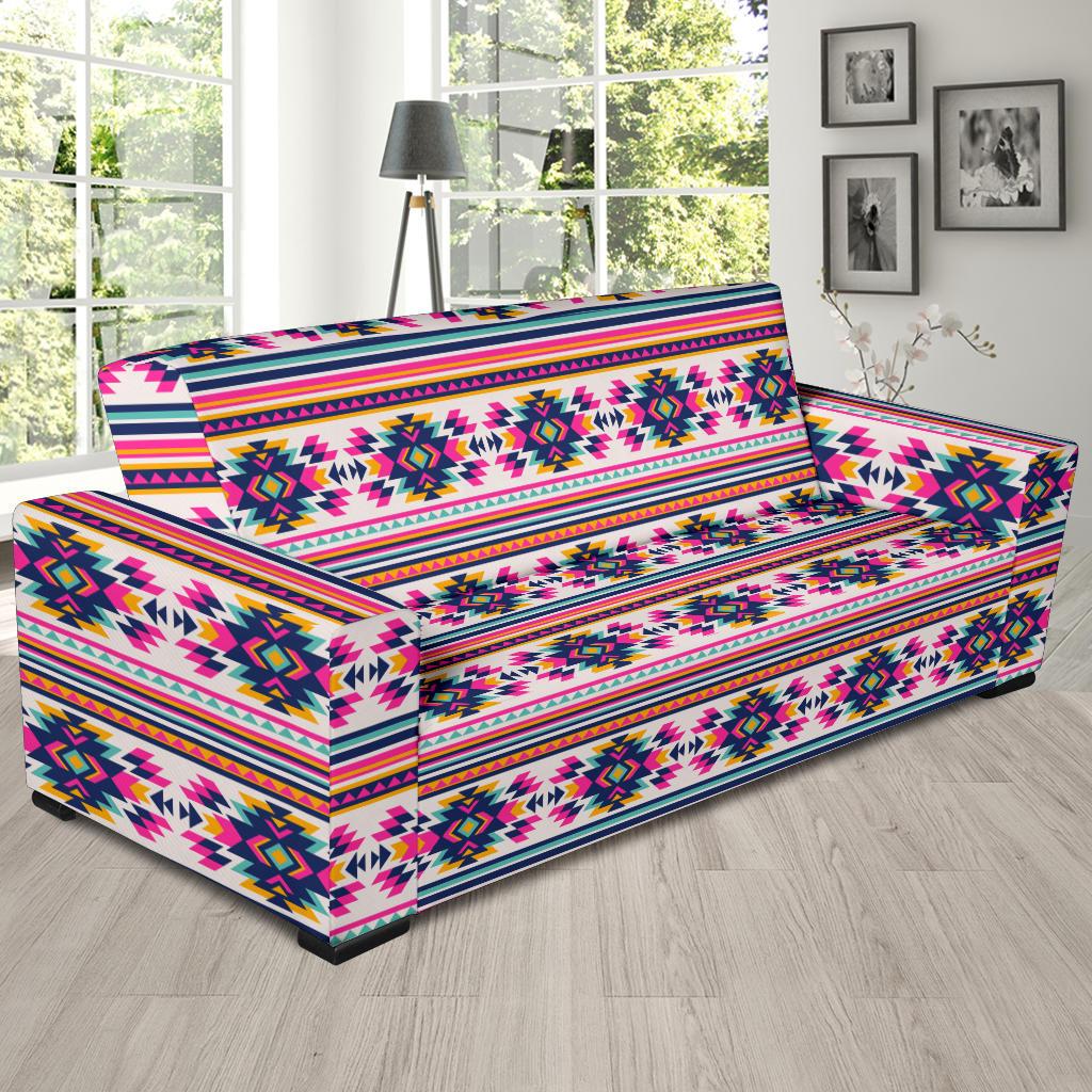 Indian Navajo Neon Themed Design Print Sofa Slipcover-JTAMIGO.COM