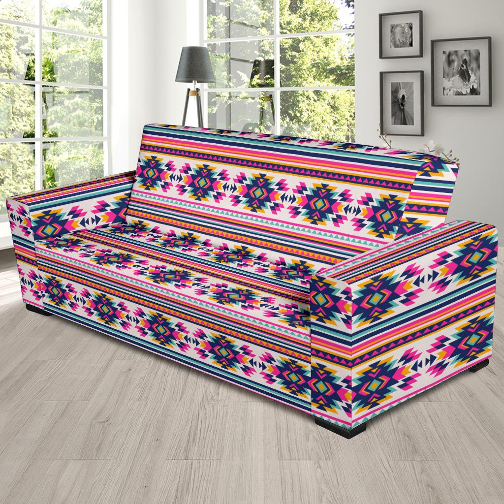Indian Navajo Neon Themed Design Print Sofa Slipcover-JTAMIGO.COM