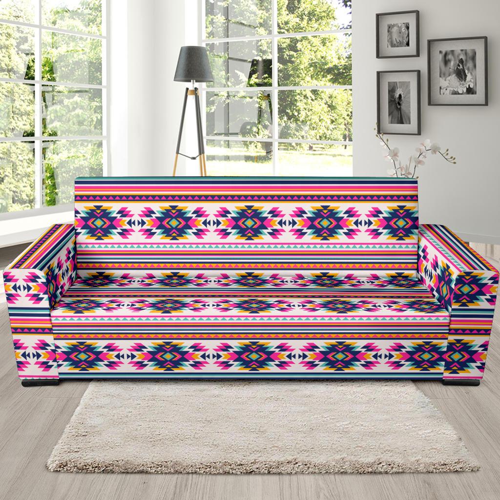 Indian Navajo Neon Themed Design Print Sofa Slipcover-JTAMIGO.COM