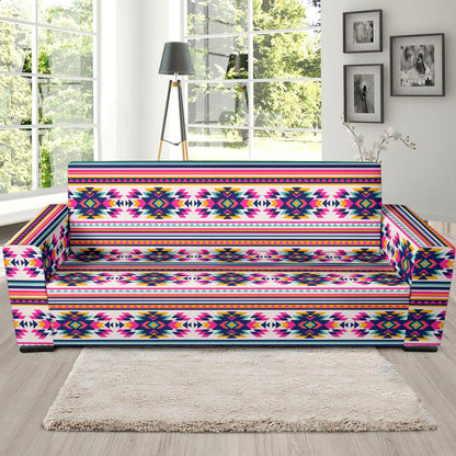Indian Navajo Neon Themed Design Print Sofa Slipcover-JTAMIGO.COM