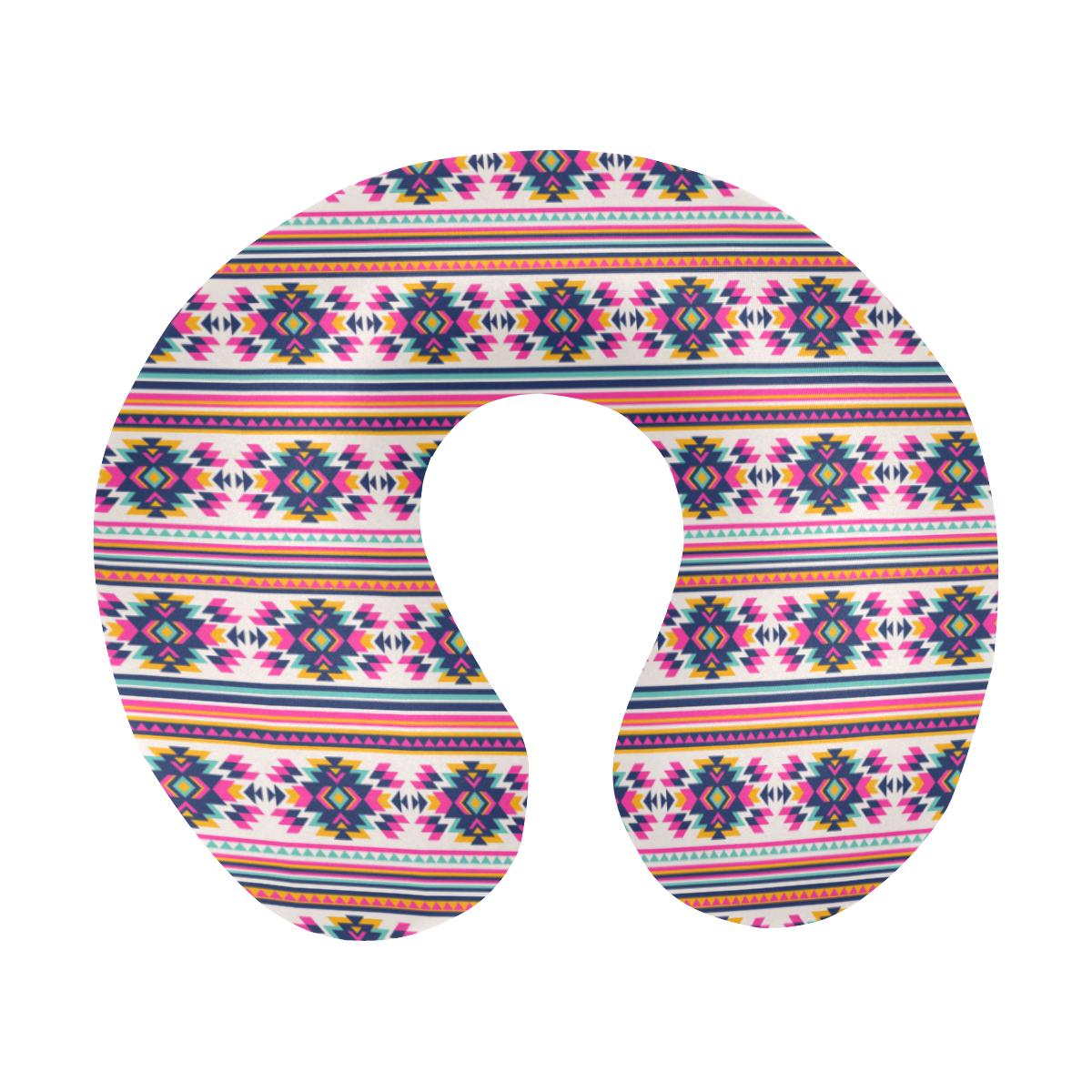 Indian Navajo Neon Themed Design Print U-Shaped Travel Neck Pillow-JTAMIGO.COM