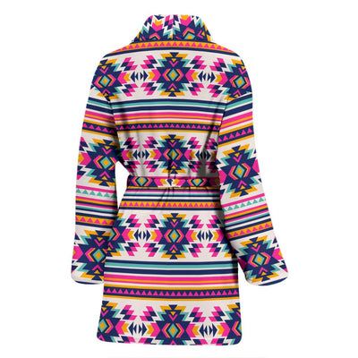 Indian Navajo Neon Themed Design Print Women Bath Robe-JTAMIGO.COM