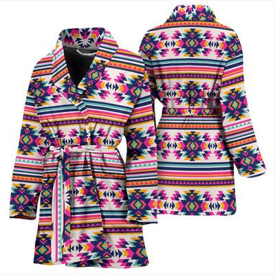 Indian Navajo Neon Themed Design Print Women Bath Robe-JTAMIGO.COM