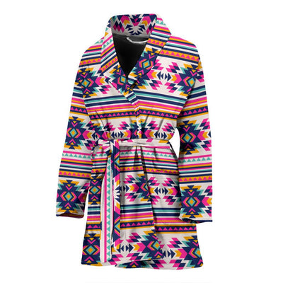 Indian Navajo Neon Themed Design Print Women Bath Robe-JTAMIGO.COM