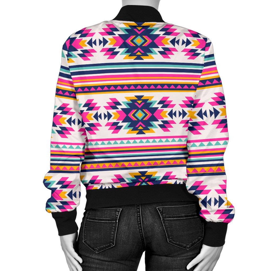 Indian Navajo Neon Themed Design Print Women Casual Bomber Jacket