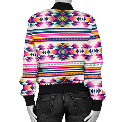 Indian Navajo Neon Themed Design Print Women Casual Bomber Jacket