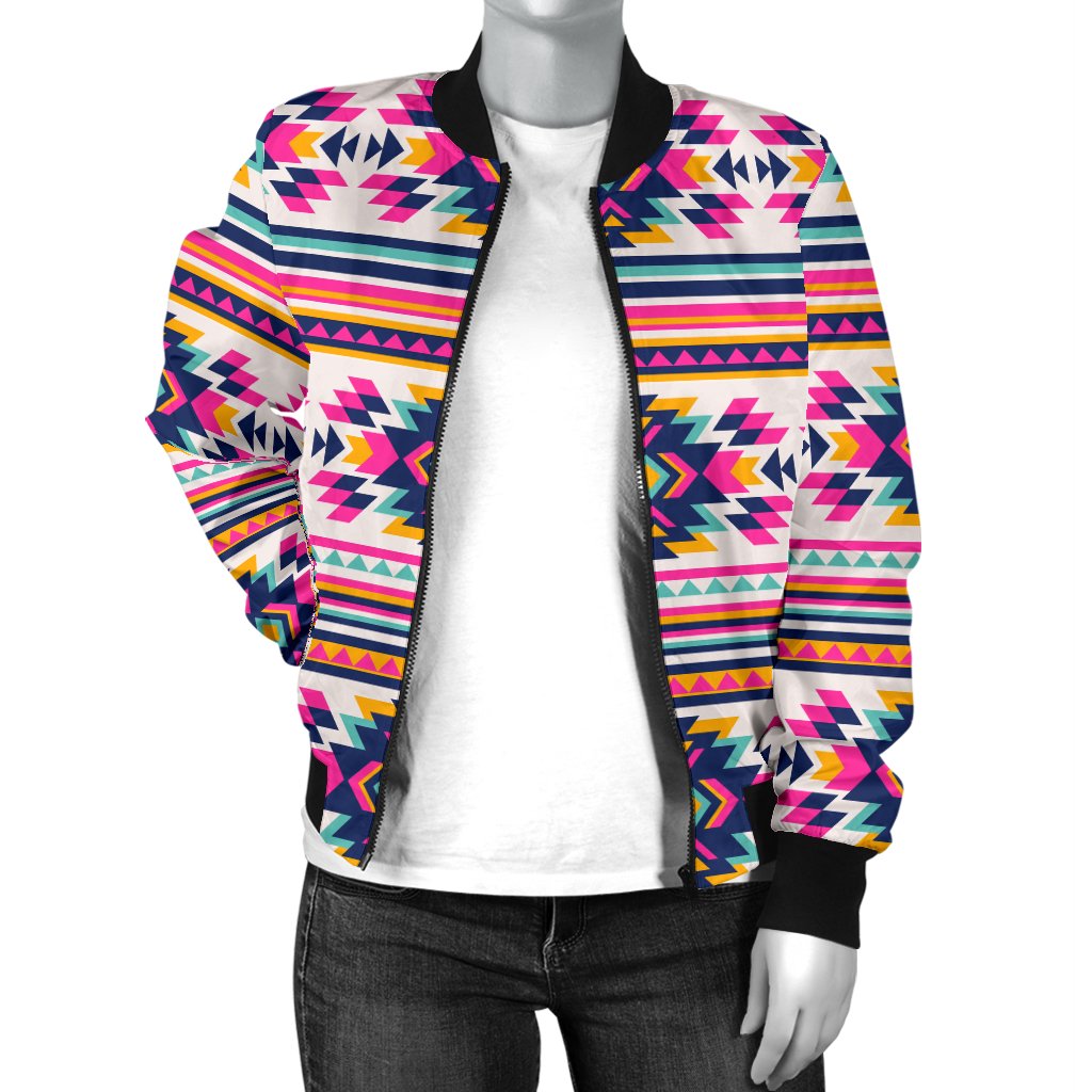 Indian Navajo Neon Themed Design Print Women Casual Bomber Jacket