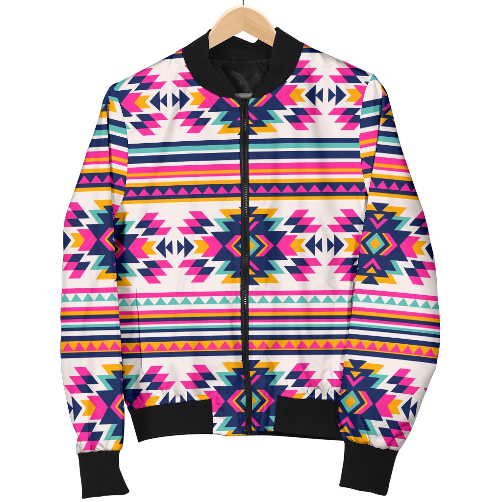 Indian Navajo Neon Themed Design Print Women Casual Bomber Jacket
