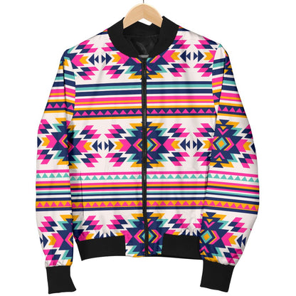 Indian Navajo Neon Themed Design Print Women Casual Bomber Jacket