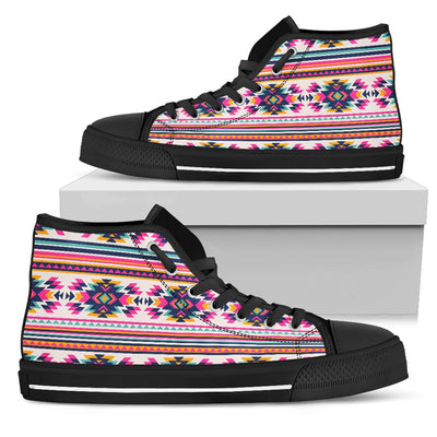 Indian Navajo Neon Themed Design Print Women High Top Shoes